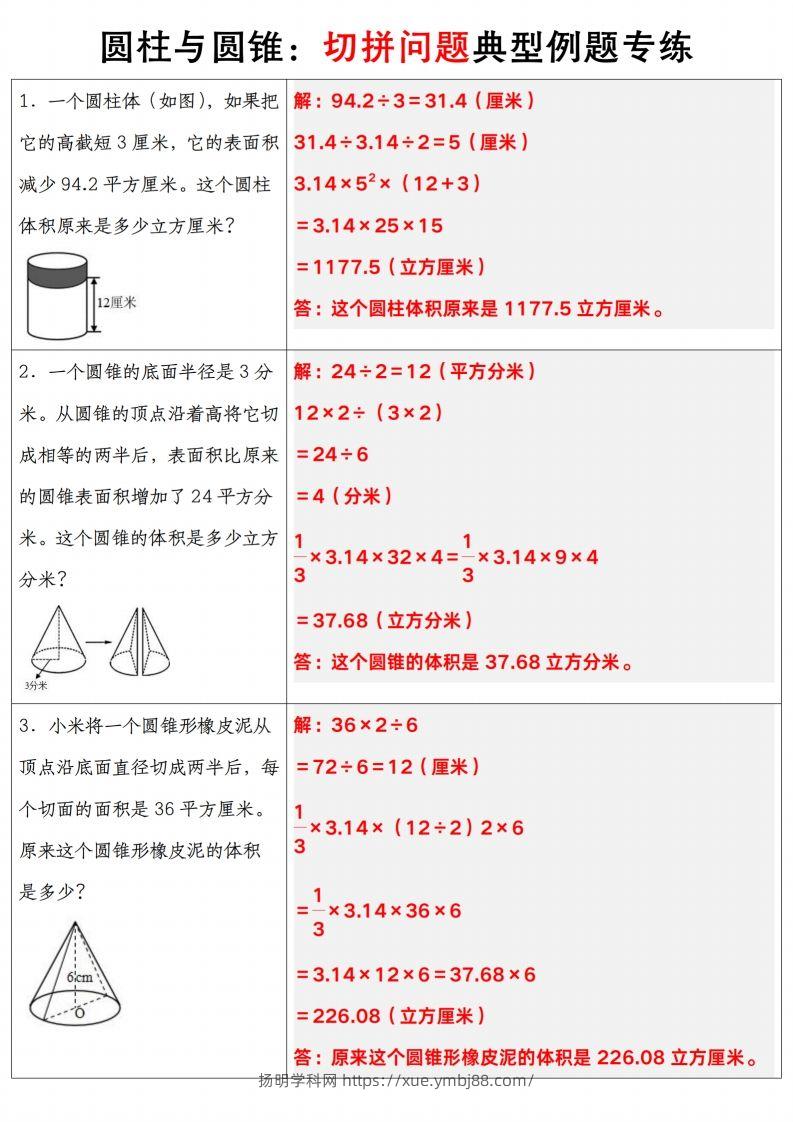 图片[2]-六下数学【圆柱与圆锥典型例题专练】-扬明学科网