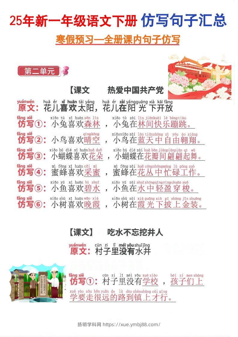 2025新一年级下册语文仿写句子-扬明学科网
