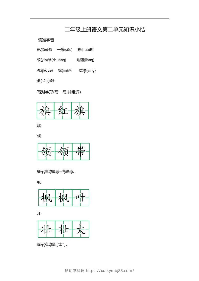 二上语文第二单元知识重点-扬明学科网