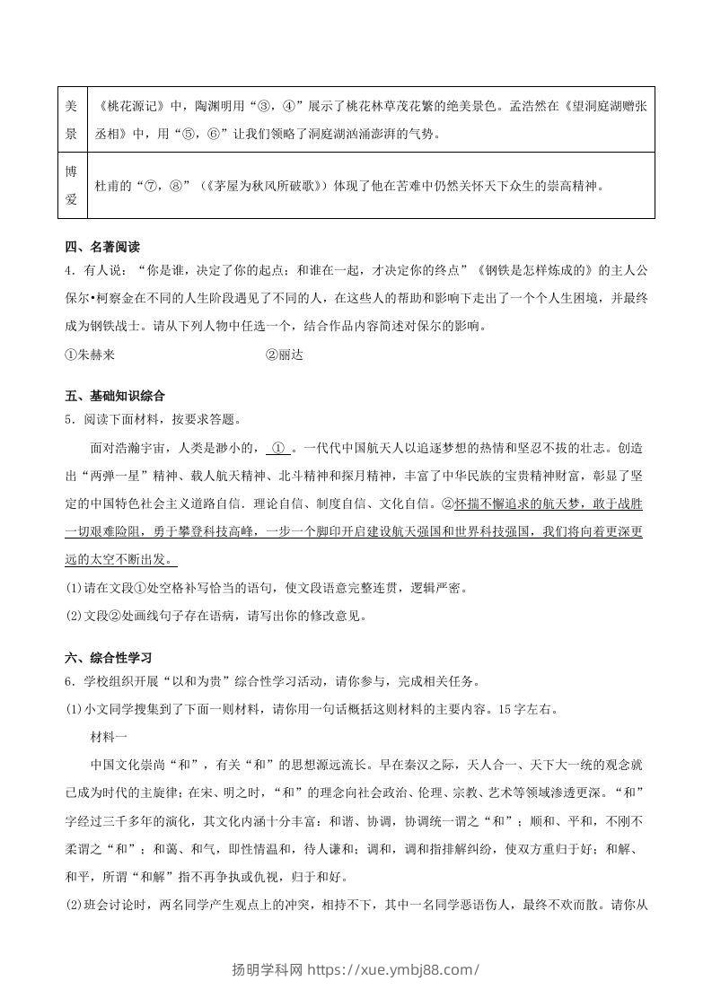 图片[2]-2022-2023学年河南省洛阳市嵩县八年级下学期期末语文试题及答案(Word版)-扬明学科网