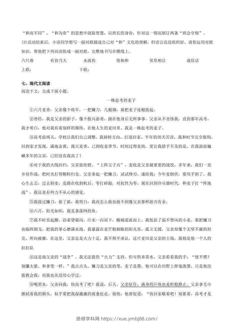 图片[3]-2022-2023学年河南省洛阳市嵩县八年级下学期期末语文试题及答案(Word版)-扬明学科网