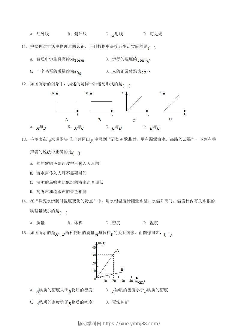 图片[3]-2021-2022学年湖南省邵阳市新邵县八年级上学期期末物理试题及答案(Word版)-扬明学科网