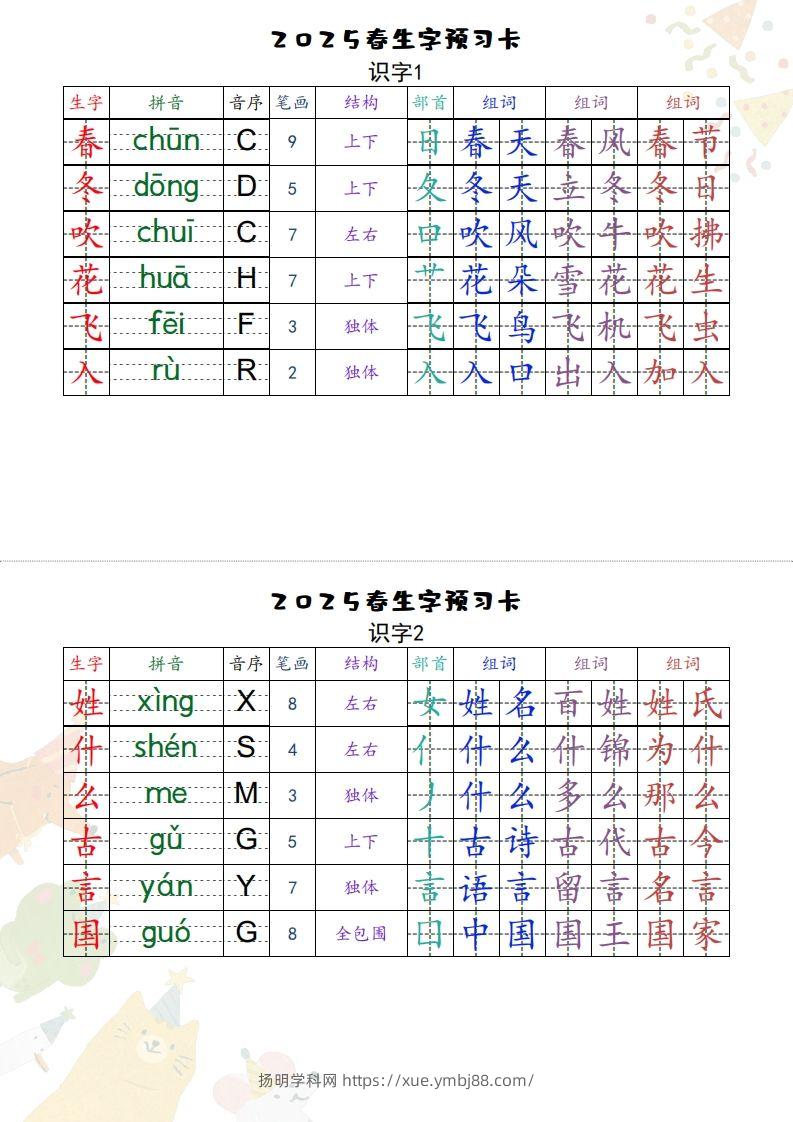 25一下语文【预习卡】-扬明学科网