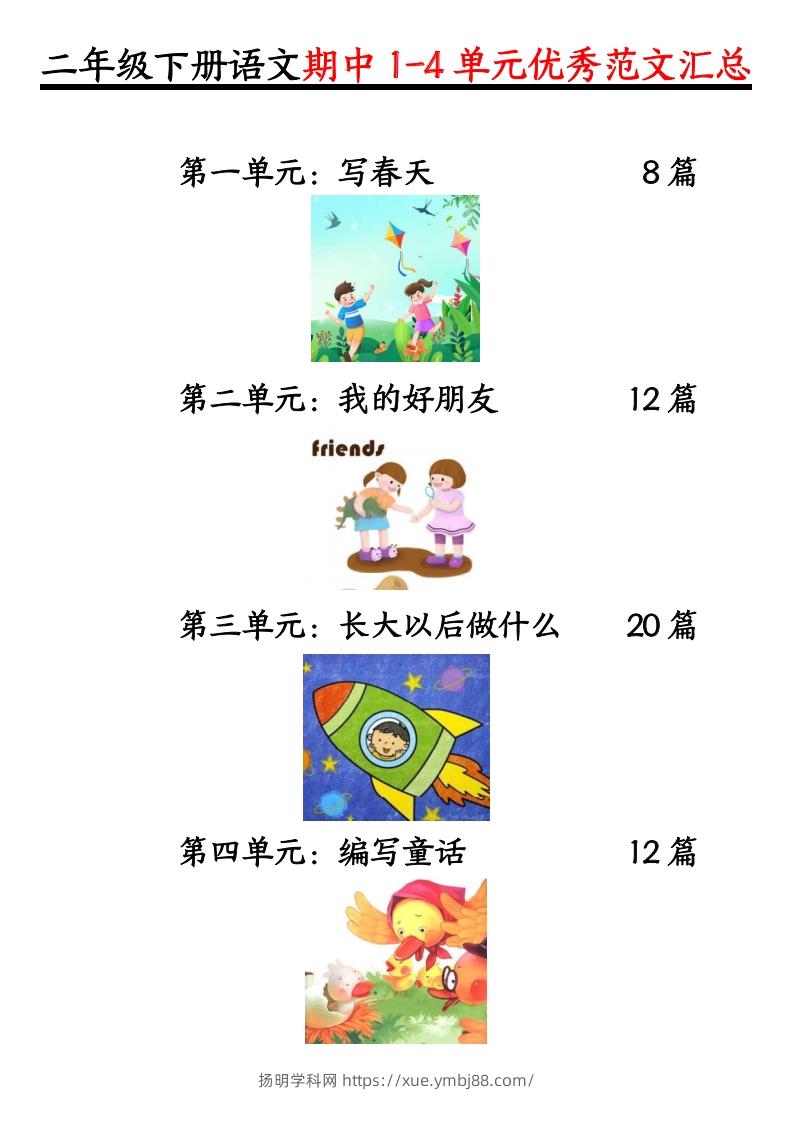 二下语文1-4单元【看图写话】-扬明学科网