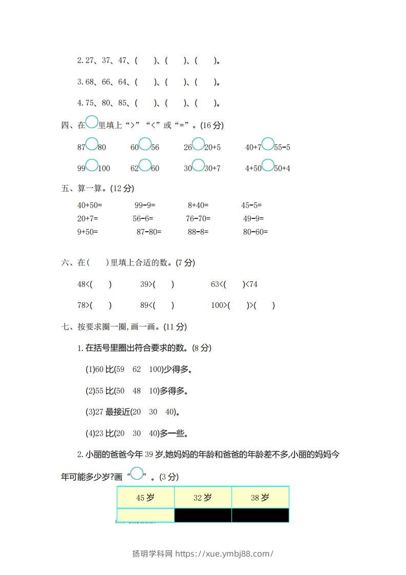 图片[2]-一下青岛版数学第二单元测试卷1（54制）-扬明学科网