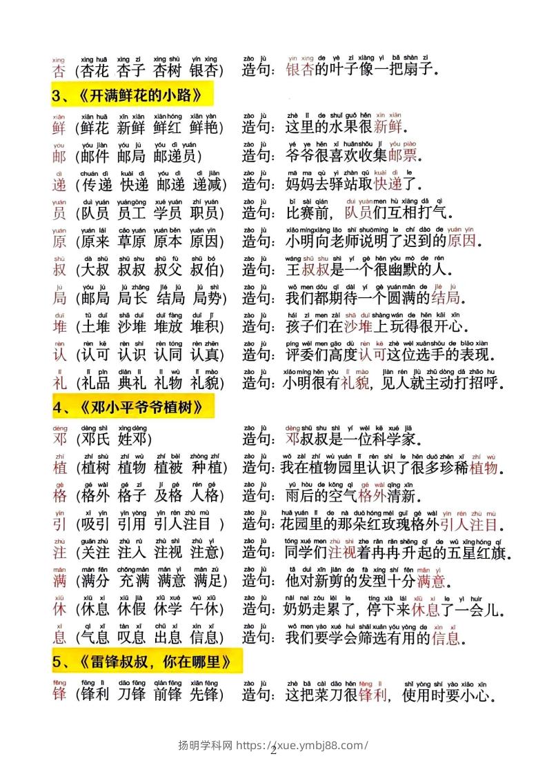 图片[2]-2025新二下语文同步生字拼音组词造句13页-扬明学科网