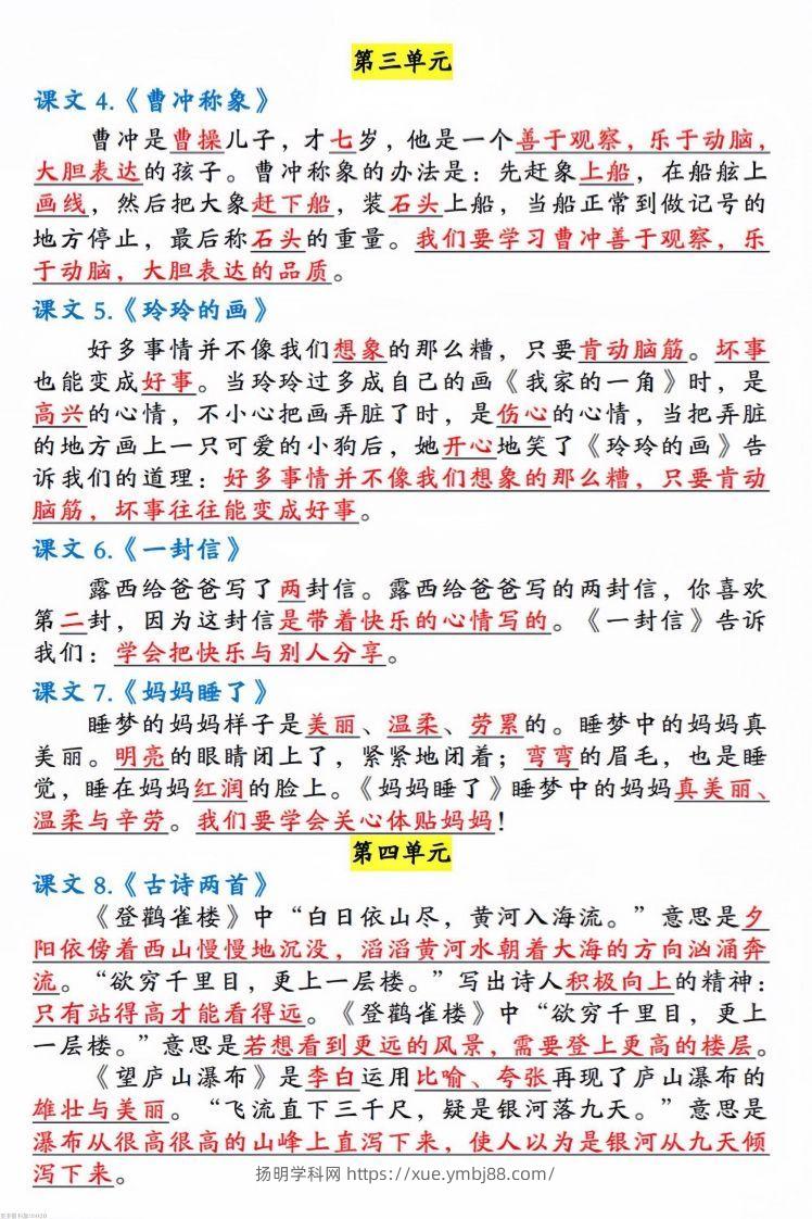 图片[2]-二年级语文上册中心思想汇总(1)-扬明学科网