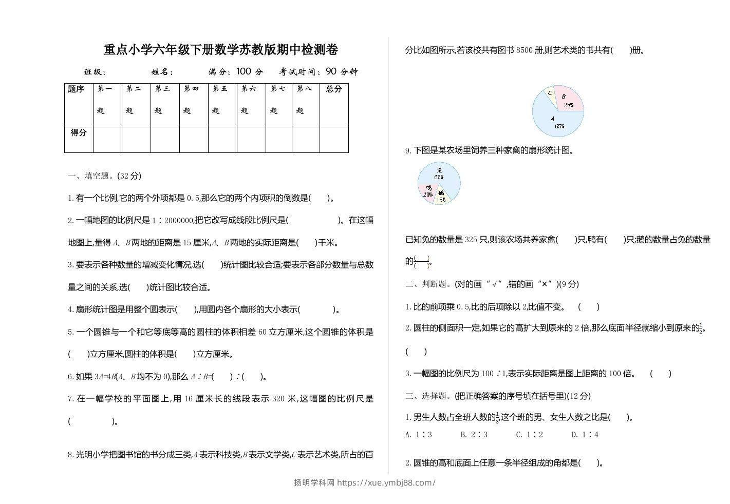 六下苏教版数学期中测试卷-1-扬明学科网