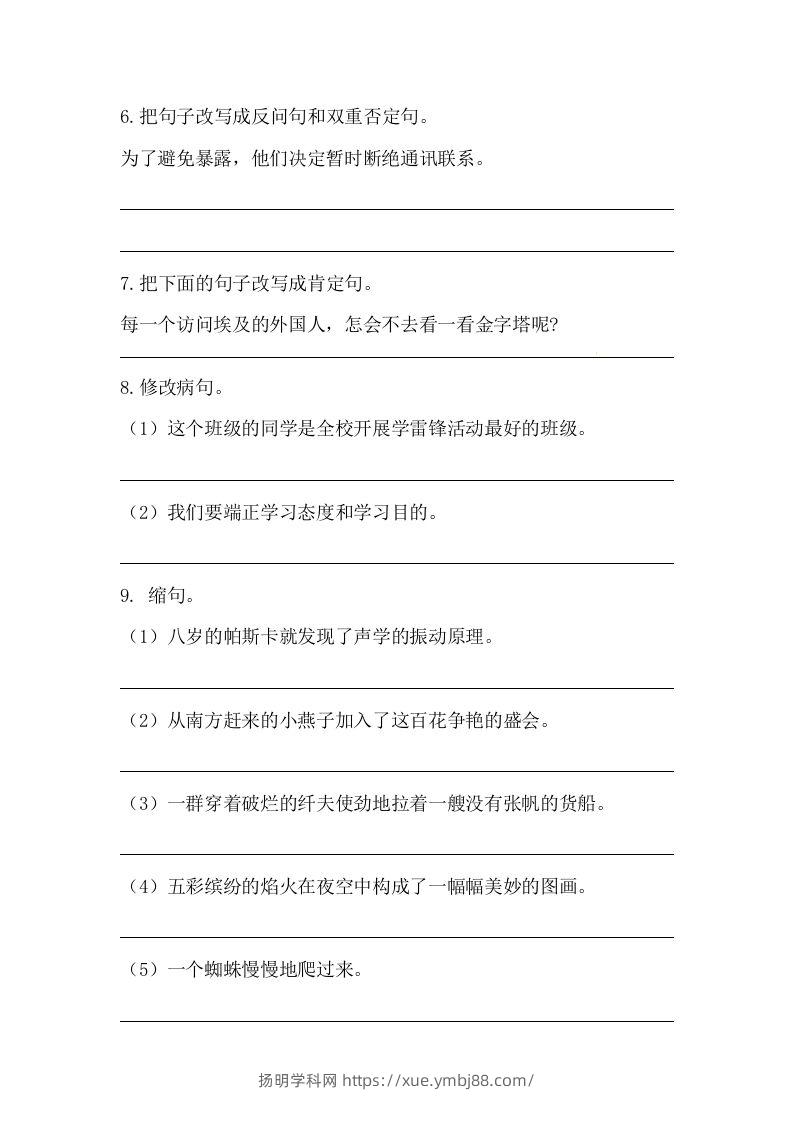 图片[2]-六年级语文下册期末句子专项训练（二）（含答案）（部编版）-扬明学科网