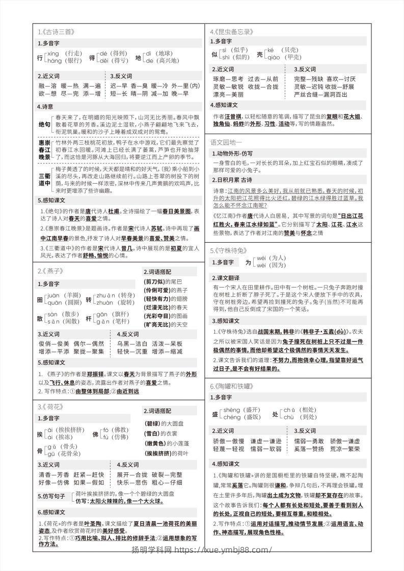 【语文寒假预习】三年级下册写字表课课贴（第二版）-扬明学科网