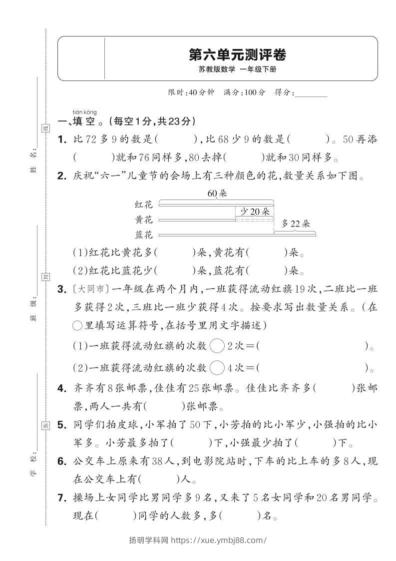 新一下苏教版数学第六单元测试卷（含答案）-扬明学科网