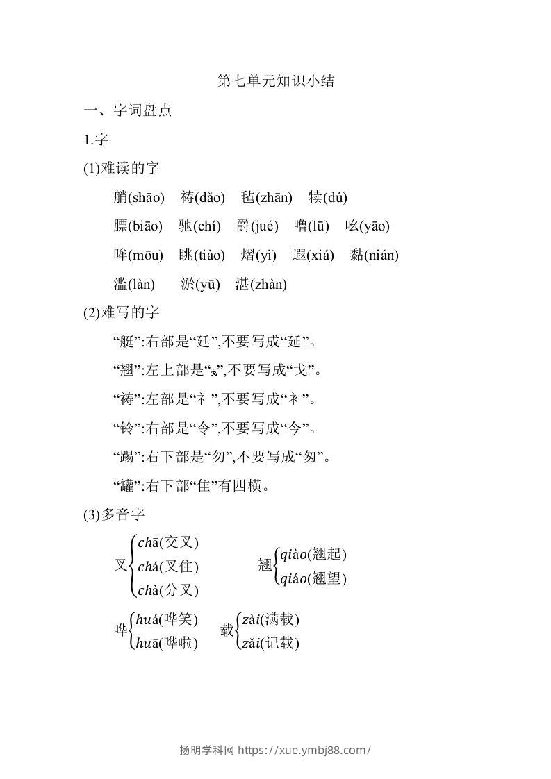 五年级语文下册06.第七单元知识小结（部编版）-扬明学科网