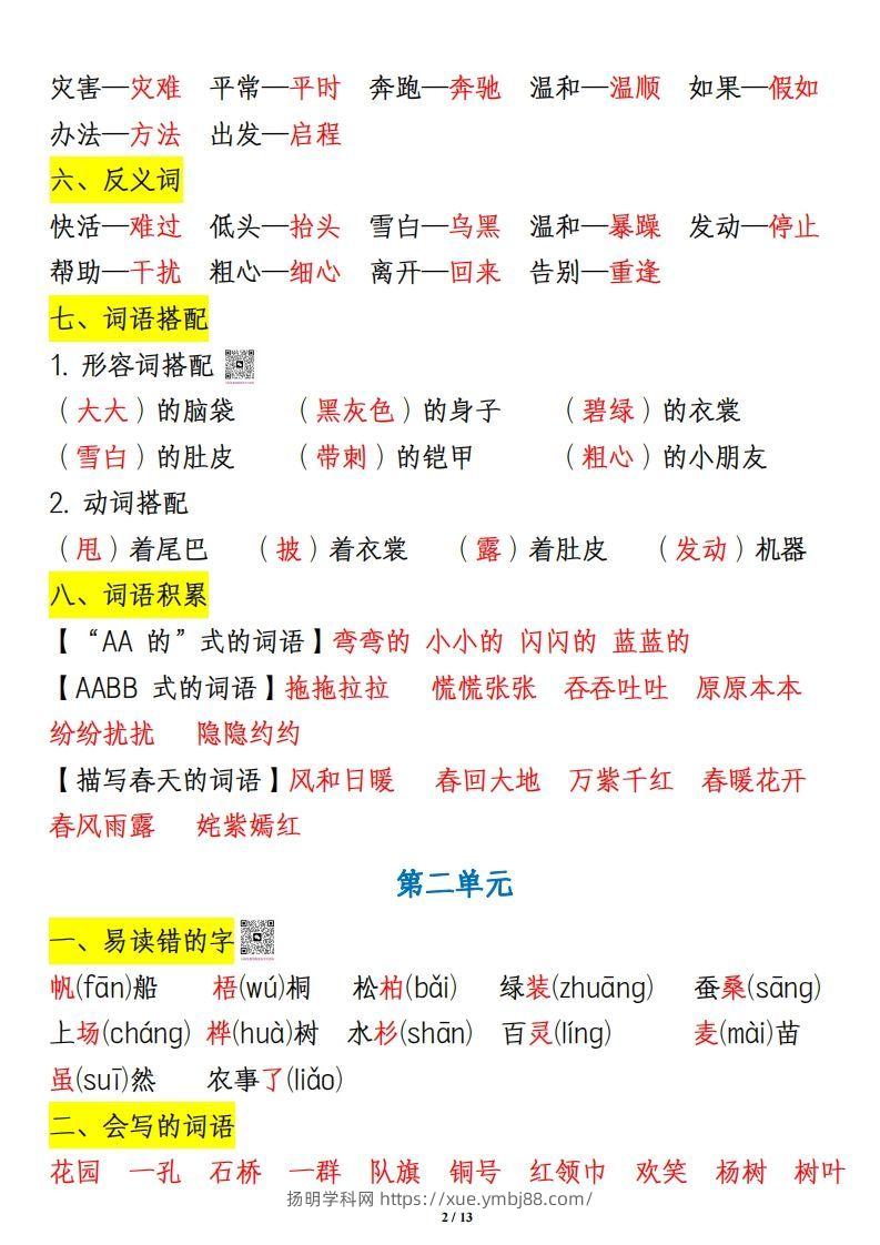 图片[2]-二上语文1-8单元重点知识汇总13页-扬明学科网