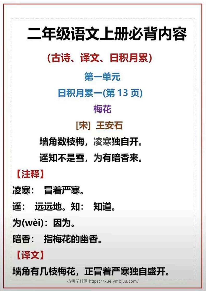 二上语文课文古诗必背，日积月累-扬明学科网