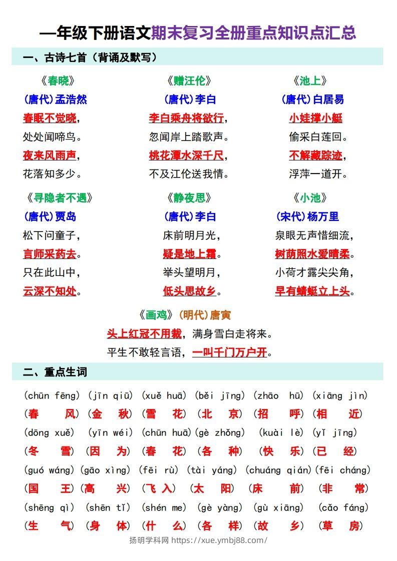图片[3]-—年级下册语文期末复习计划-扬明学科网