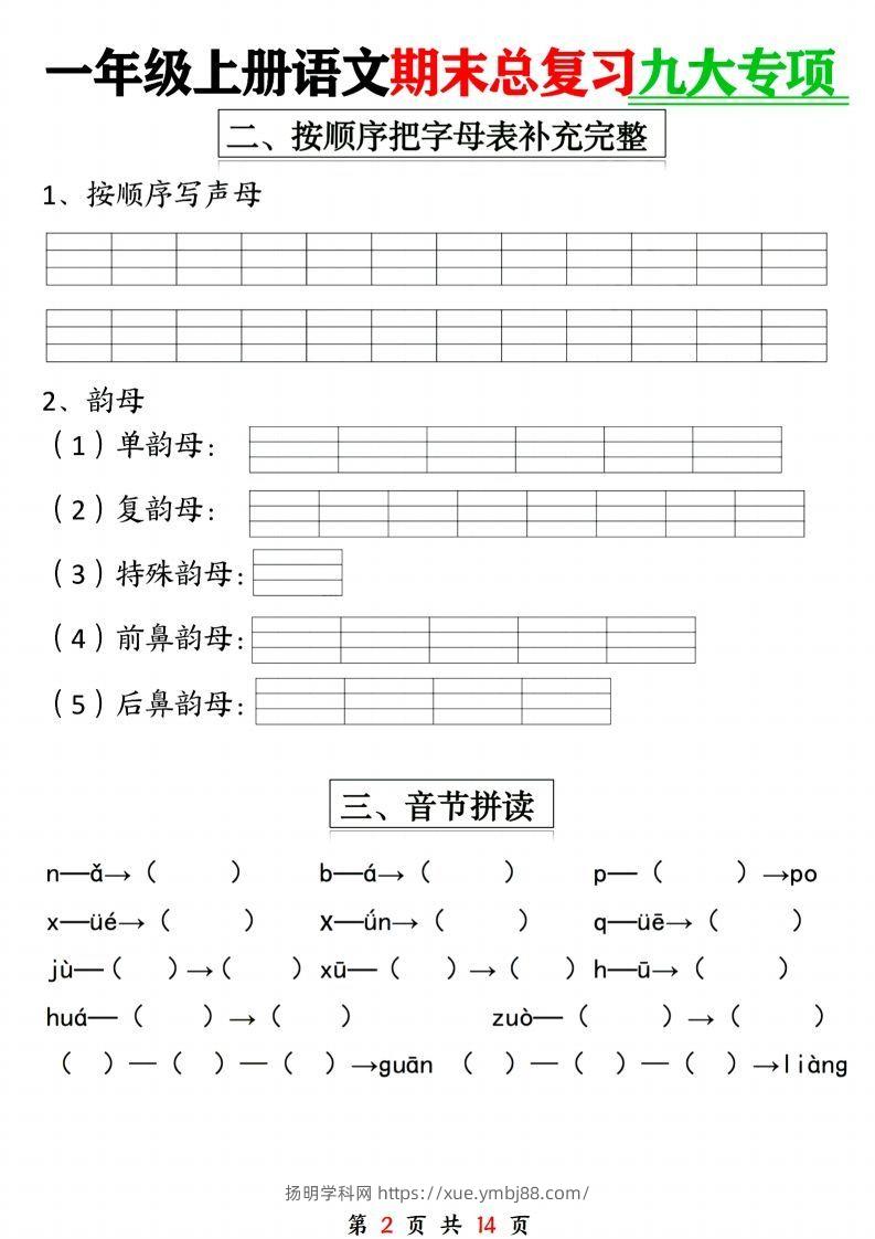 图片[2]-24年一上语文期末复习九大专项-扬明学科网