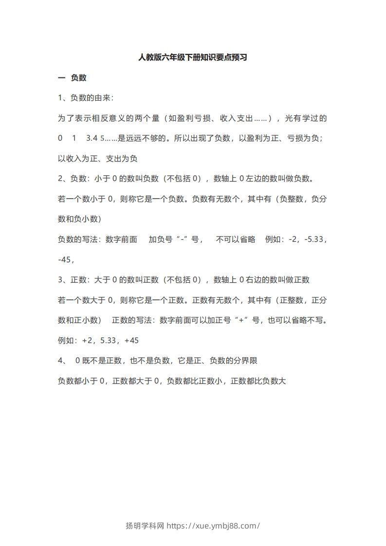 数学六年级下册必背知识点汇总-扬明学科网