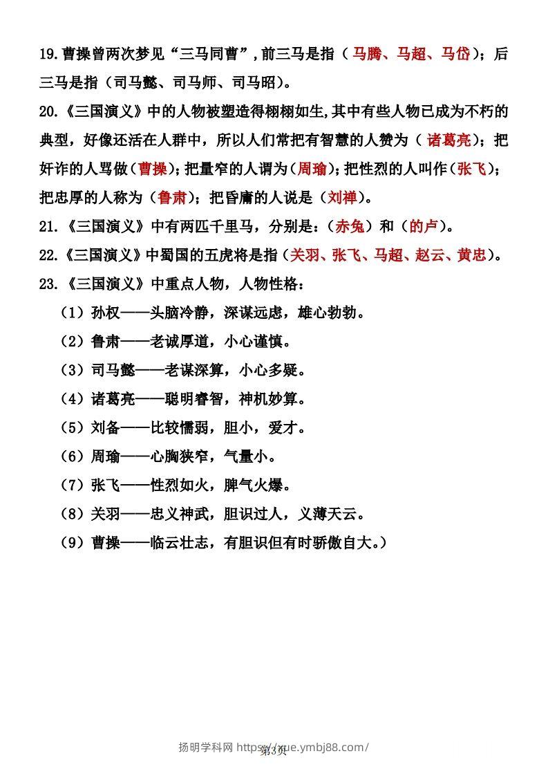 图片[3]-四大名著知识点汇总之《三国演义》-扬明学科网