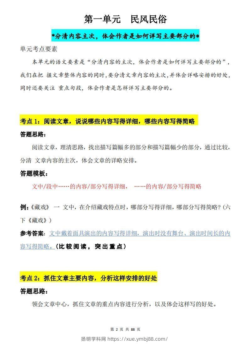 图片[2]-六下语文阅读理解与答题模板88页-扬明学科网