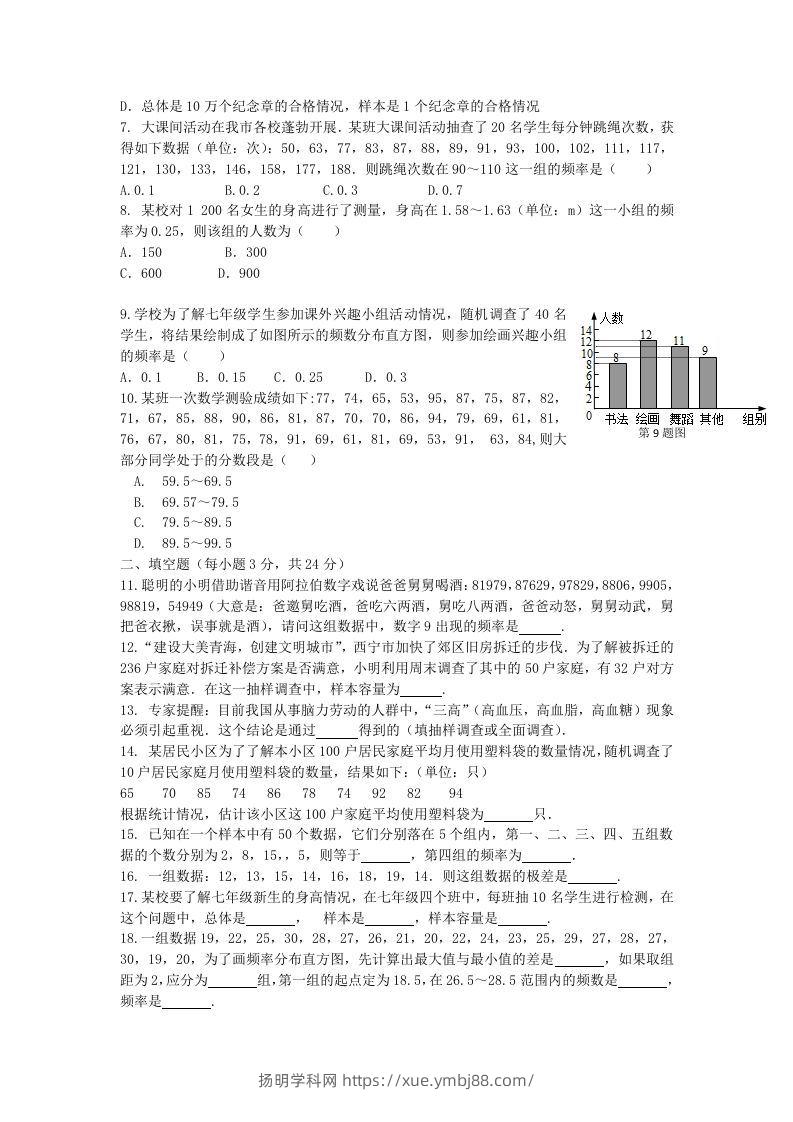 图片[2]-七年级下册数学第十章试卷及答案人教版(Word版)-扬明学科网