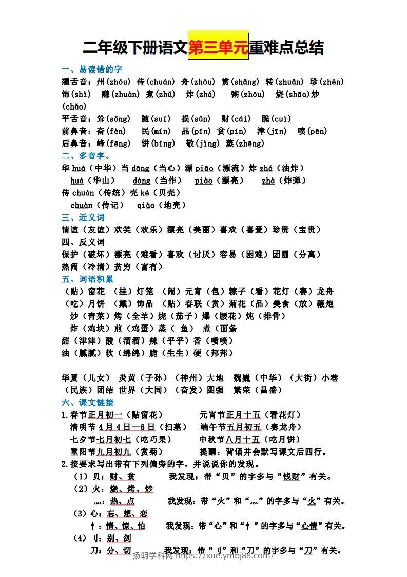 图片[3]-【全册单元重难点总结】二下语文-扬明学科网