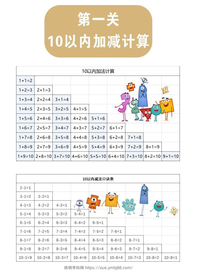 【数学】第一关：10以内加减计算-扬明学科网