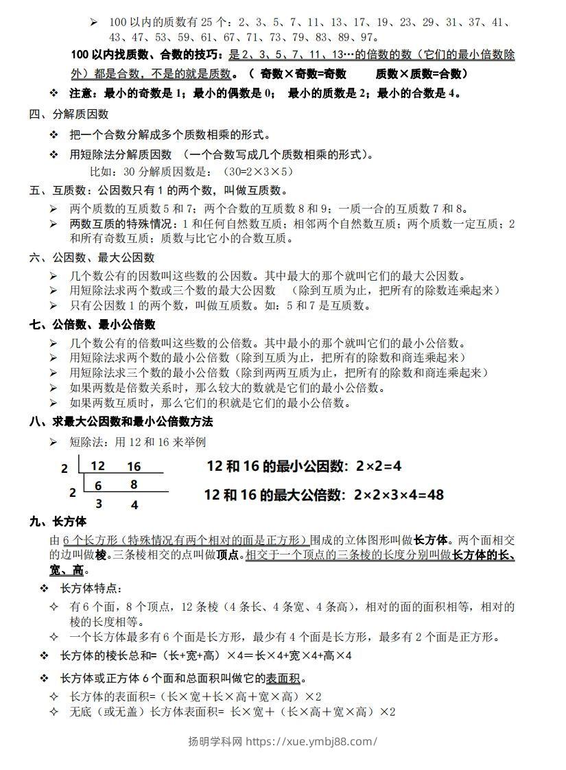 图片[2]-五下数学：知识点读背（通用）-扬明学科网