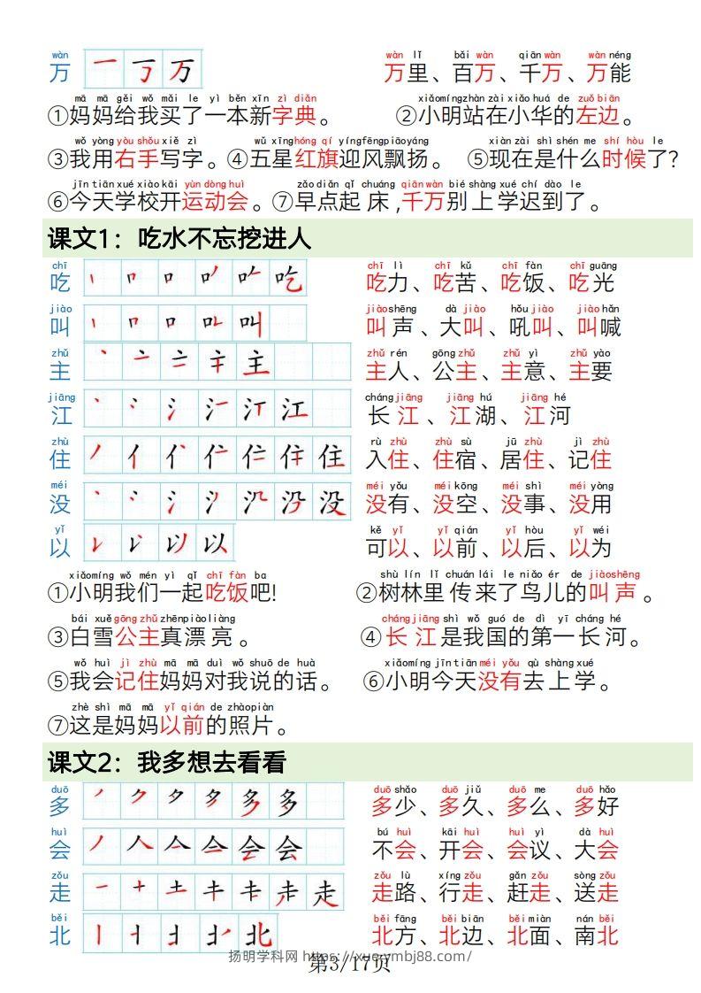 图片[3]-1.19一年级语文下册写字表笔画笔顺组词造句-扬明学科网