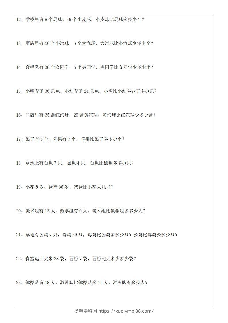 图片[2]-1年级数学应用题大全(含答案).doc-扬明学科网