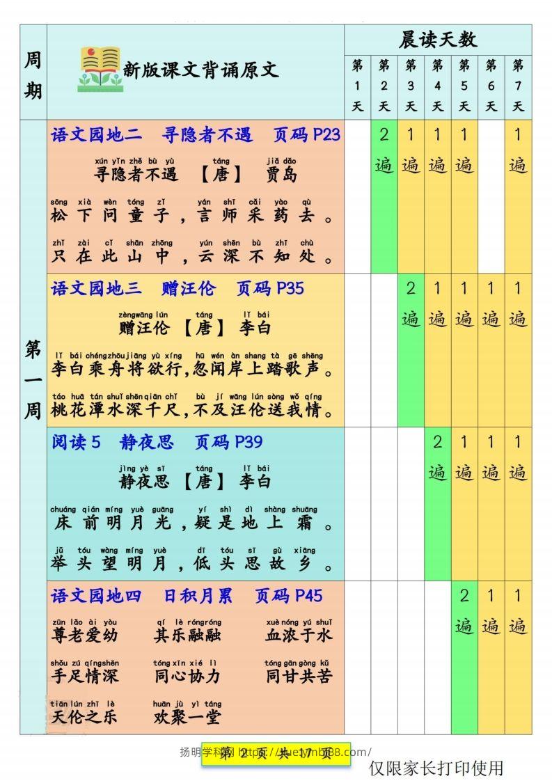 图片[2]-【预习背诵】一下语文预习课文背诵337法+课文内容填空17页-扬明学科网