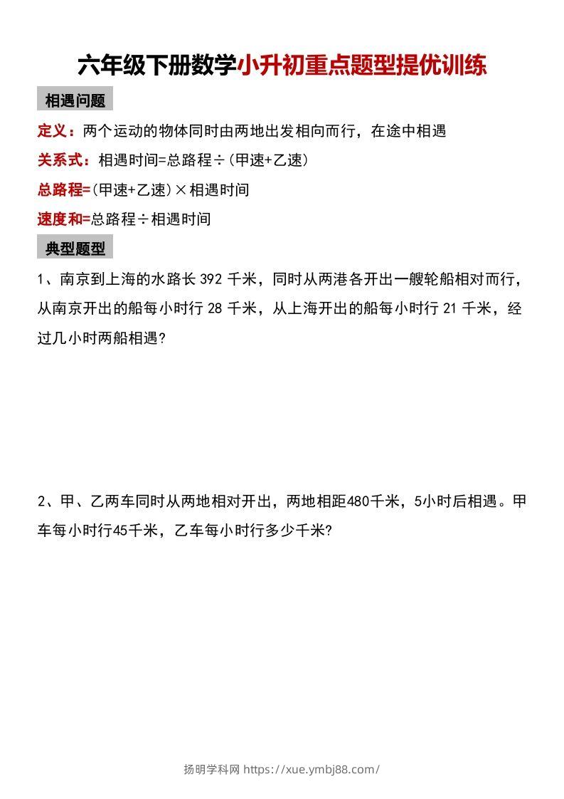 六年级下册数学小升初重点题型提优训练-扬明学科网