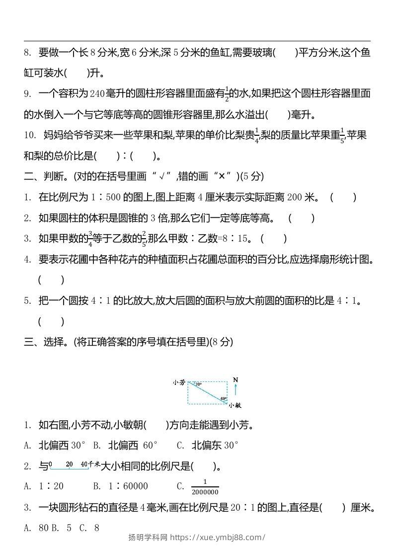图片[2]-六下苏教版数学期中测试卷-2-扬明学科网