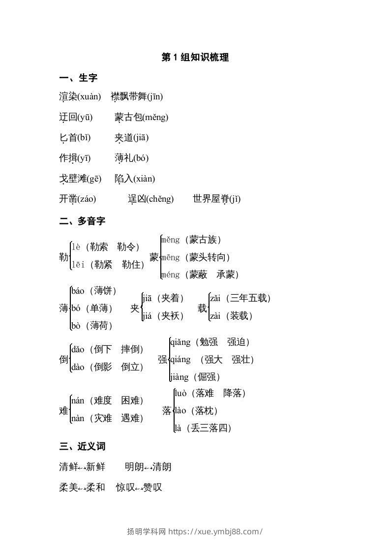 五年级语文下册专项知识梳理（部编版）-扬明学科网