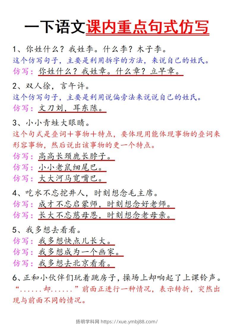一下语文课内重点句式仿写(1)-扬明学科网