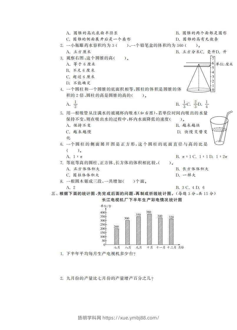 图片[2]-六下苏教版数学第一次月考试卷-扬明学科网