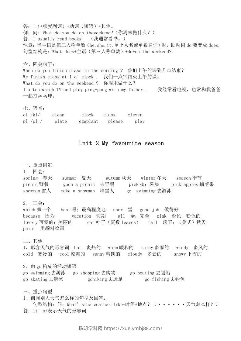 图片[2]-五年级英语下册五英下知识点21页（人教PEP版）-扬明学科网