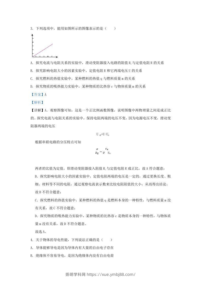图片[2]-2021-2022学年辽宁省沈阳市和平区九年级上学期物理期末试题及答案(Word版)-扬明学科网
