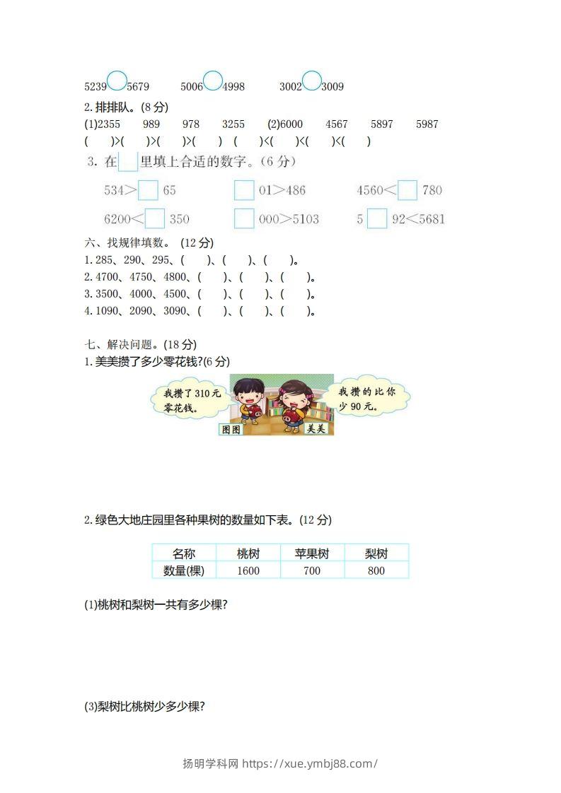 图片[2]-二（下）青岛版数学第一单元检测卷.1（54制）-扬明学科网