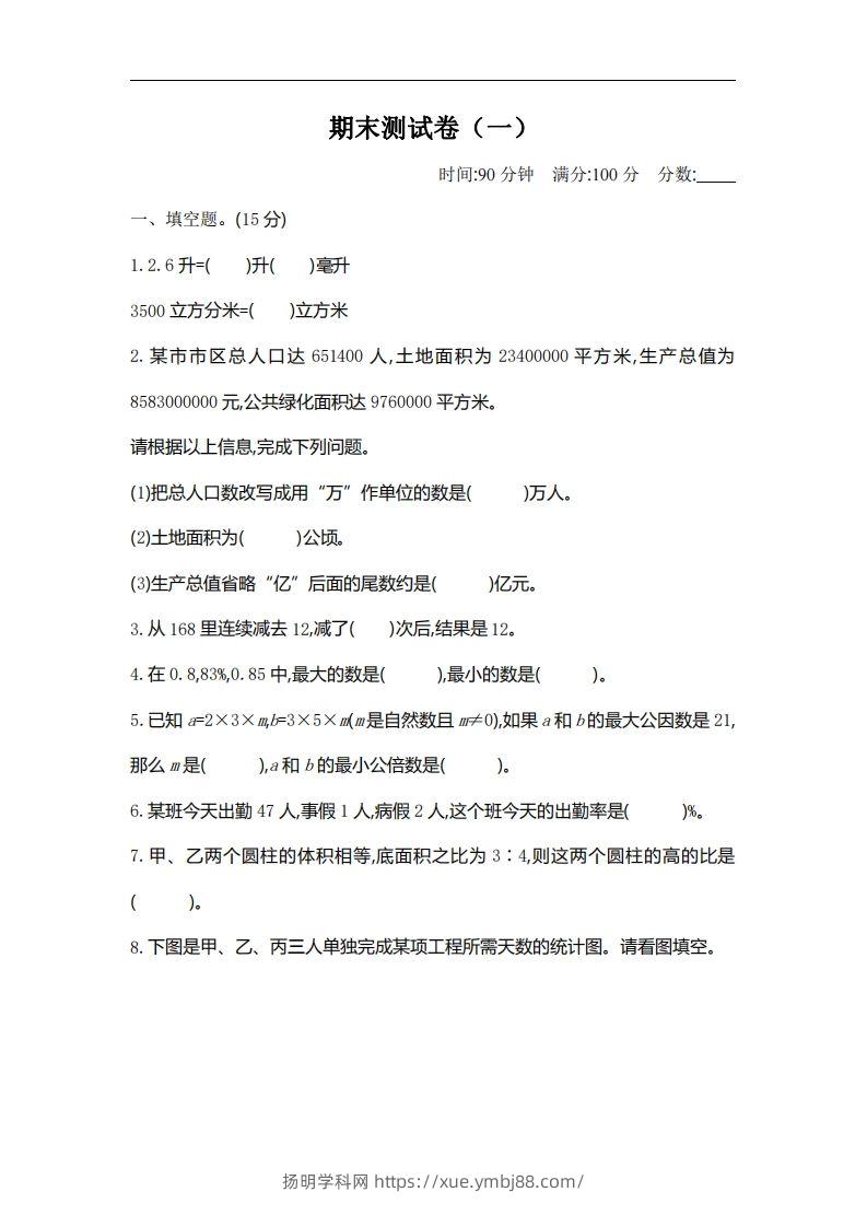 六下北师大数学期末测试卷-2-扬明学科网