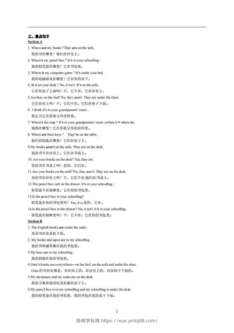 图片[2]-4.人教版七年级上英语Unit4复习提纲-扬明学科网