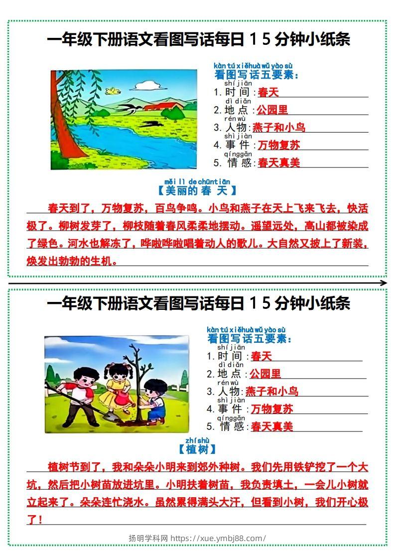 一年级下册语文看图写话每日15分钟小纸条-扬明学科网
