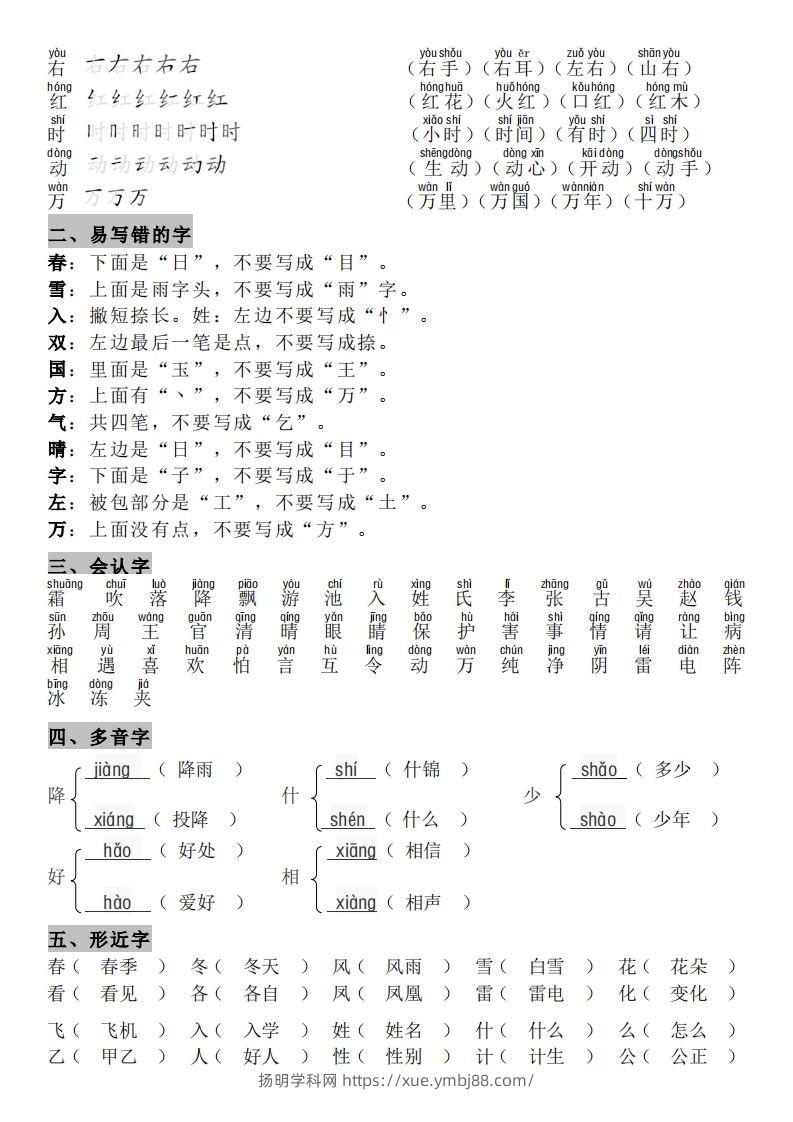 图片[2]-一年级（下册）知识点汇总-扬明学科网