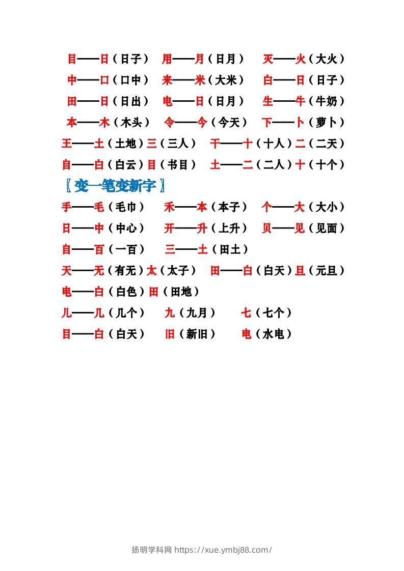 图片[2]-一上语文加加减减变新字梳理汇总+专项练习-扬明学科网