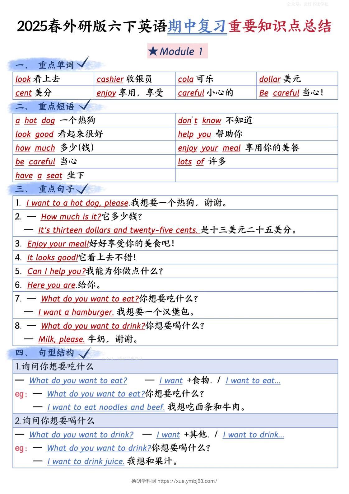 六下英语外研期中知识梳理-扬明学科网