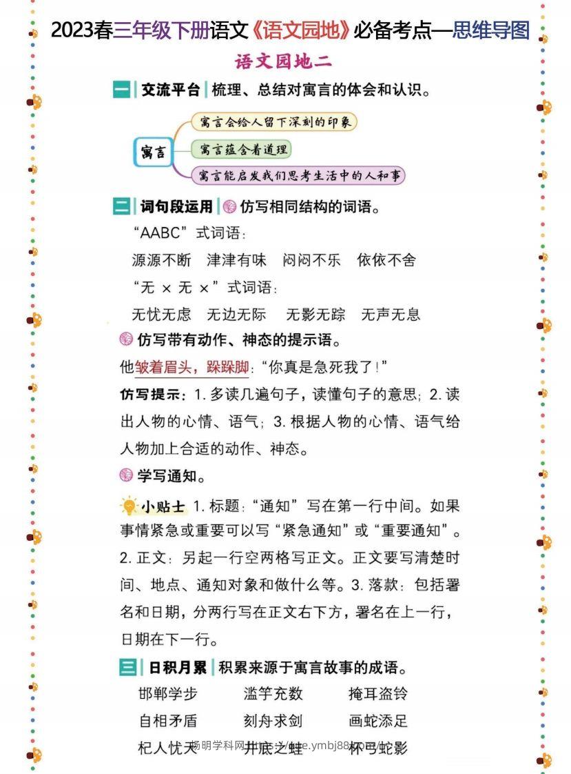 图片[2]-2023春三年级下册语文《语文园地》必备考点—思维导图-扬明学科网