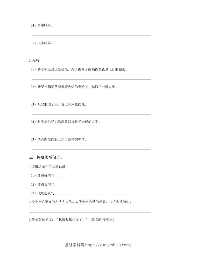 图片[3]-五年级语文下册句子专项练习（部编版）-扬明学科网