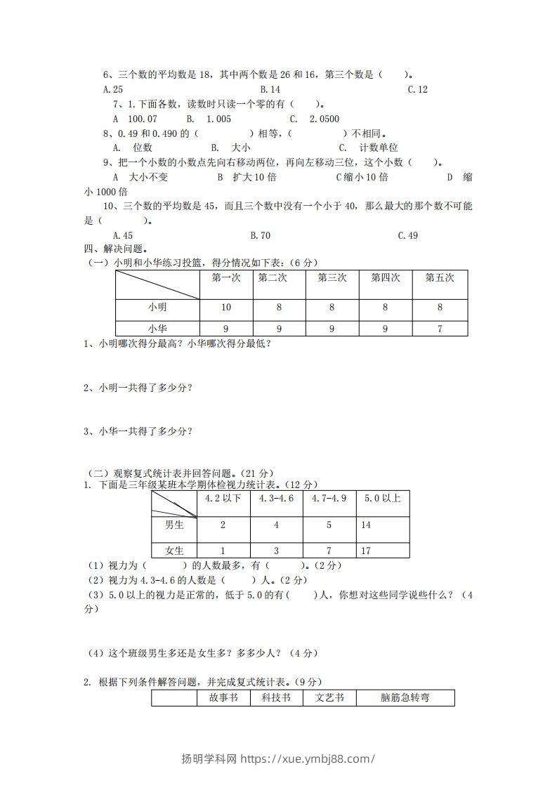 图片[2]-四下青岛版63数学第八单元测试卷-1-扬明学科网