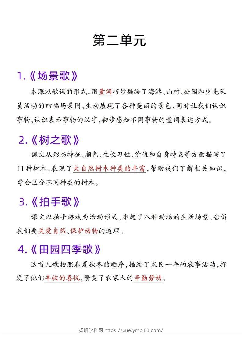 图片[2]-二年级语文上册课文重点内容梳理-扬明学科网