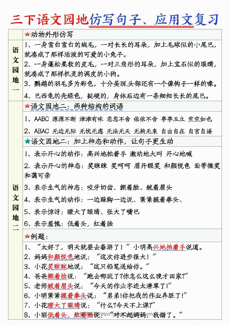 三年级下语文1-8单元语文园地句子仿写+应用文专练-扬明学科网