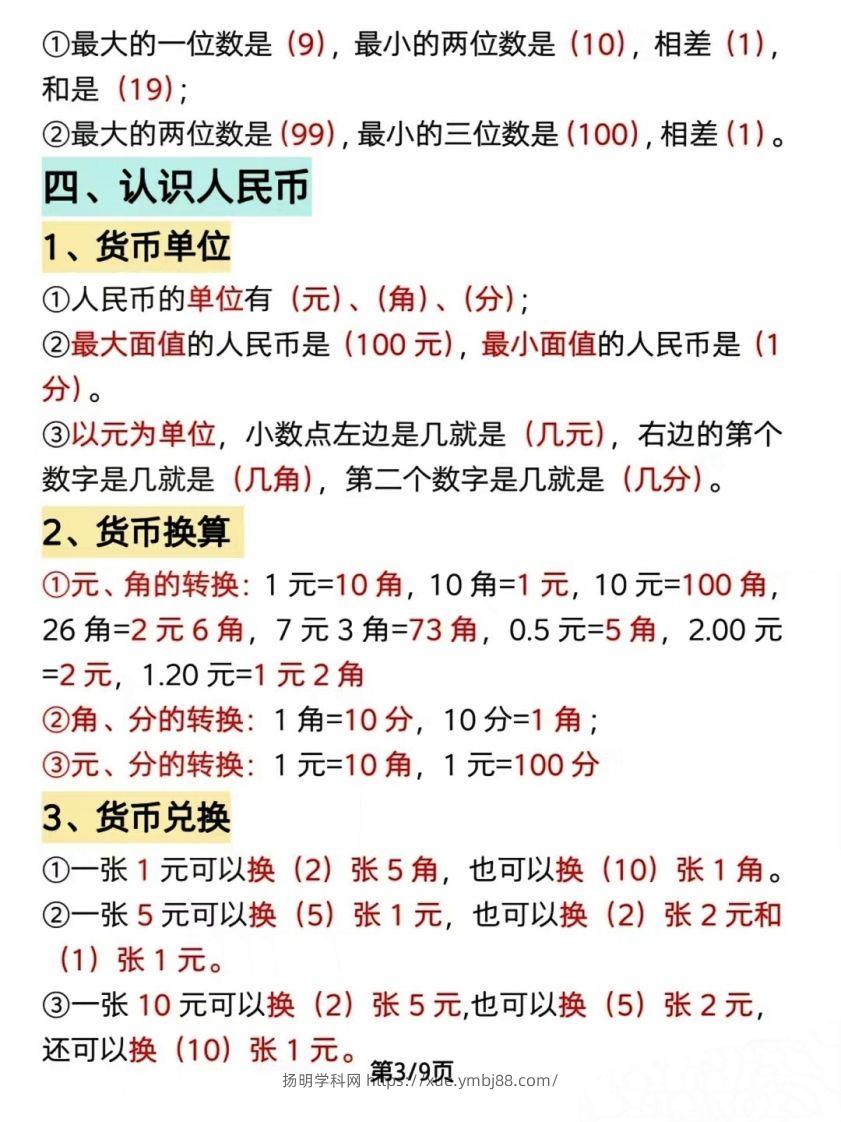 图片[3]-数学一年级下册必背知识点汇总（简洁版）-扬明学科网